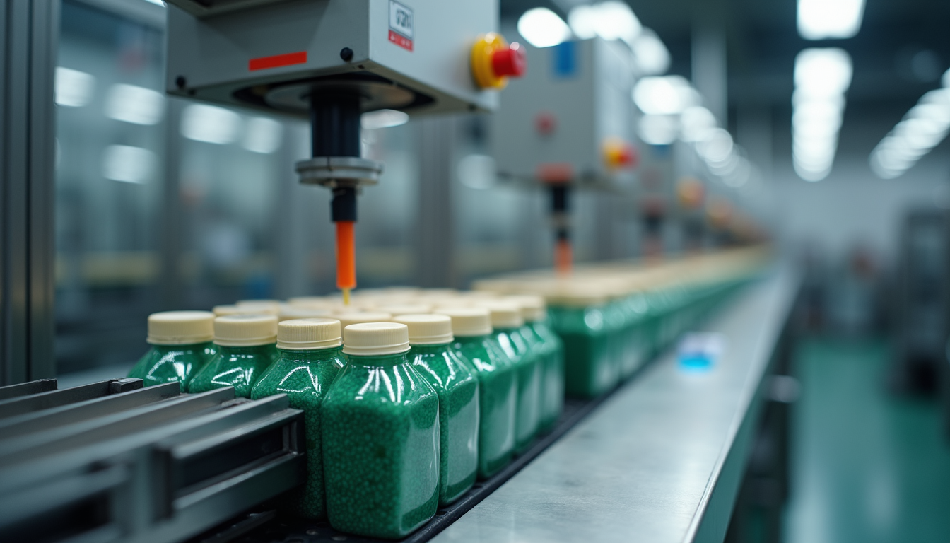 Close-up view of a packaging line with an MRP printer coding batch numbers