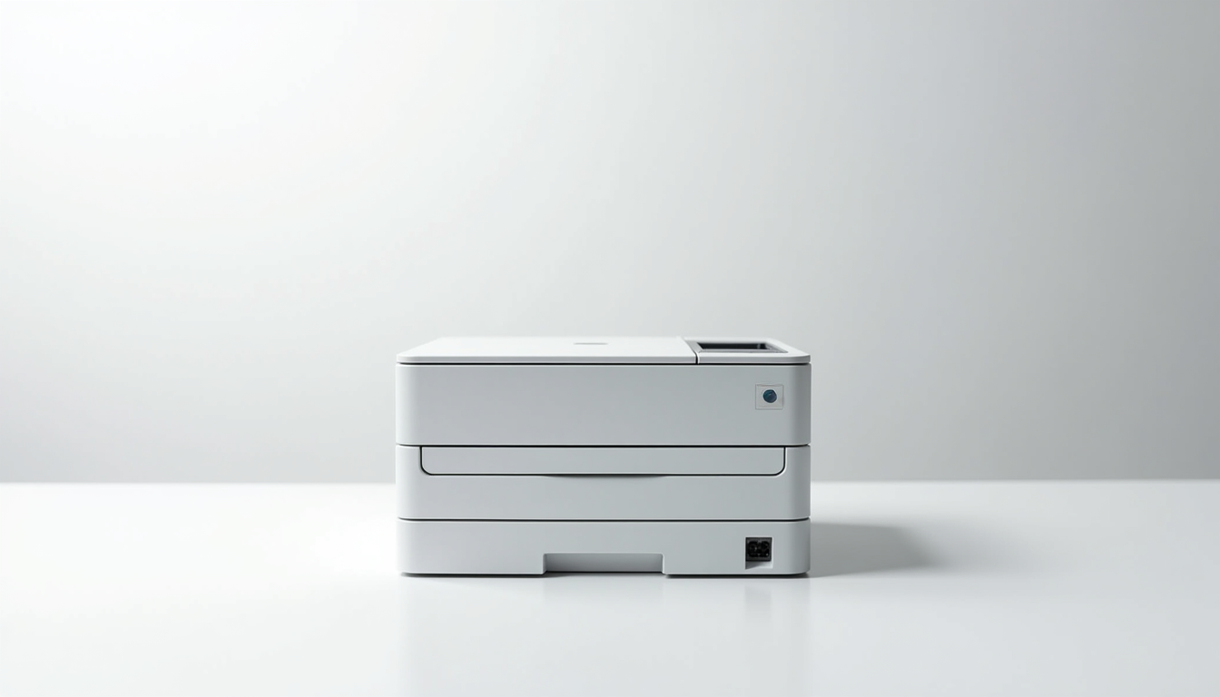 Eye-level view of a modern MRP printer on a white background