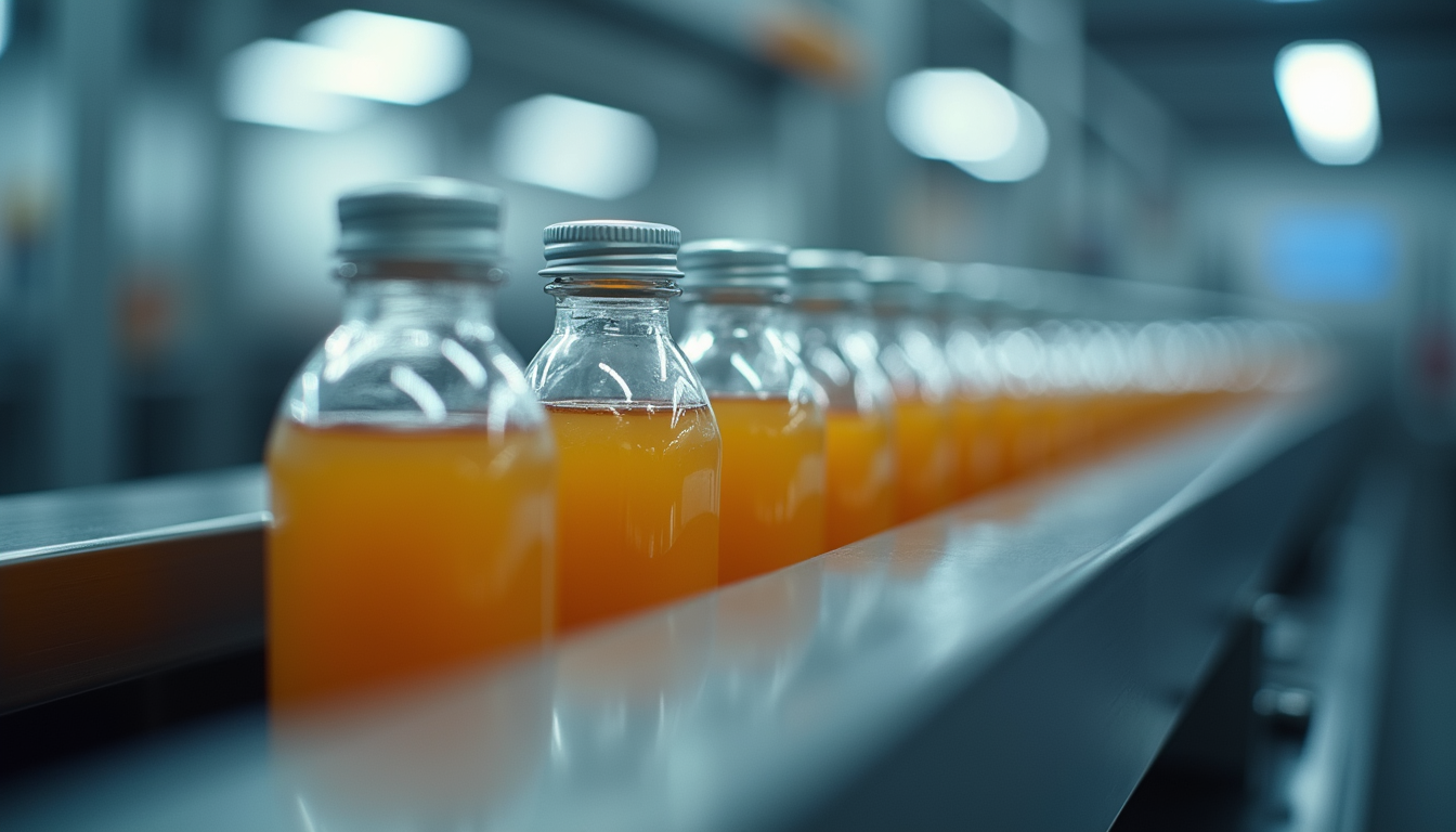 Eye-level view of horizontal FFS machine packaging liquid bottles