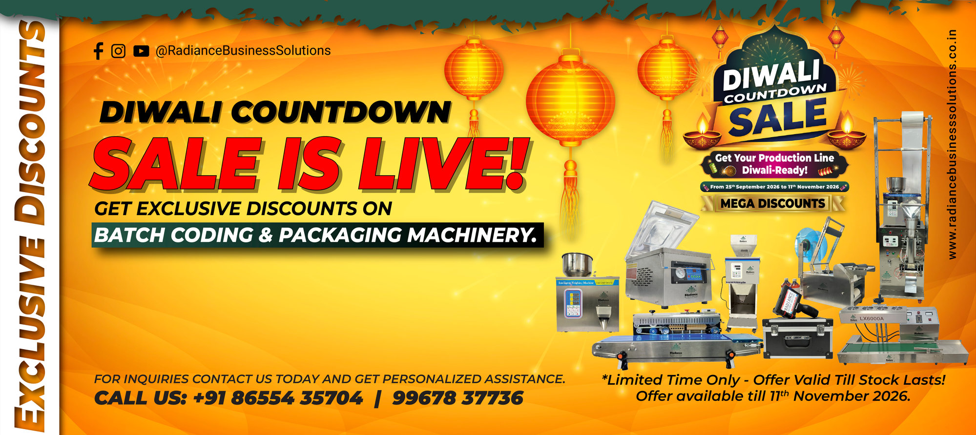 Diwali Countdown Sale is live - exclusive discounts on batch coding and packaging machinery
